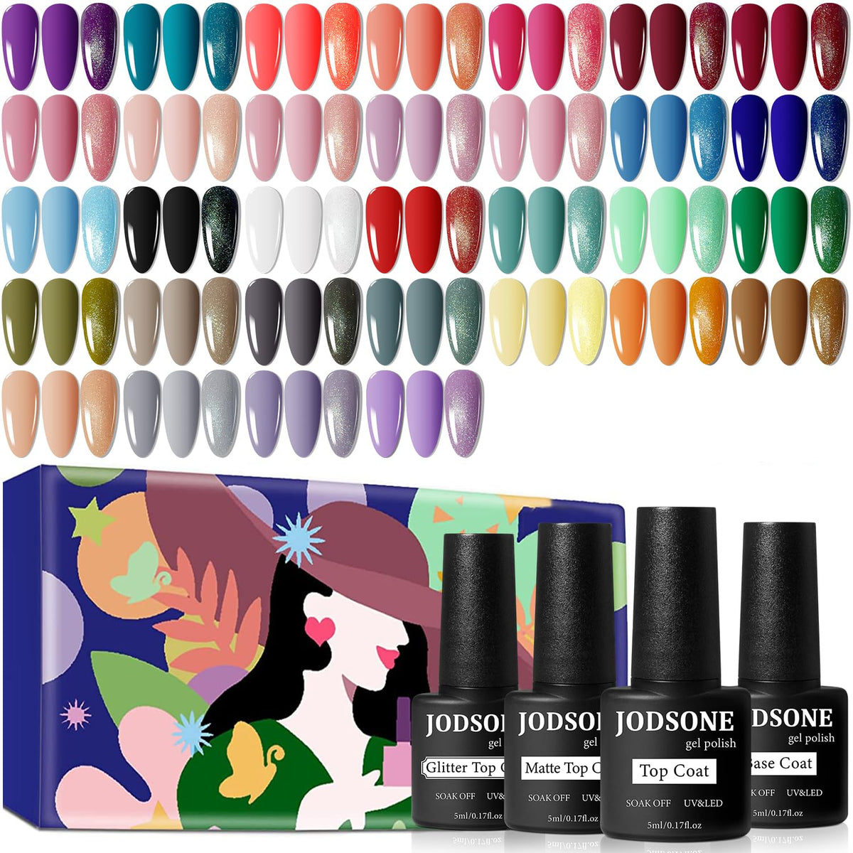 JODSONE 36 PCS Gel Nail Polish Set-32 Colors Gel Polish Kit Base Coat Glossy Matte and Glitter Top Coat Nail Polish Set Green Blue Red Pink Collection Gifts for Women