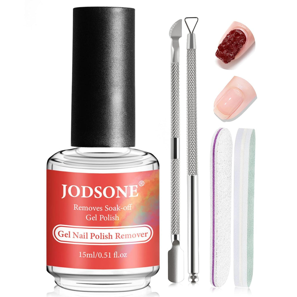JODSONE 15ml Gel Nail Remover No Need Soaking or Wrapping for Quick And Easy Removal At Home with Cuticle Pusher and Nail File