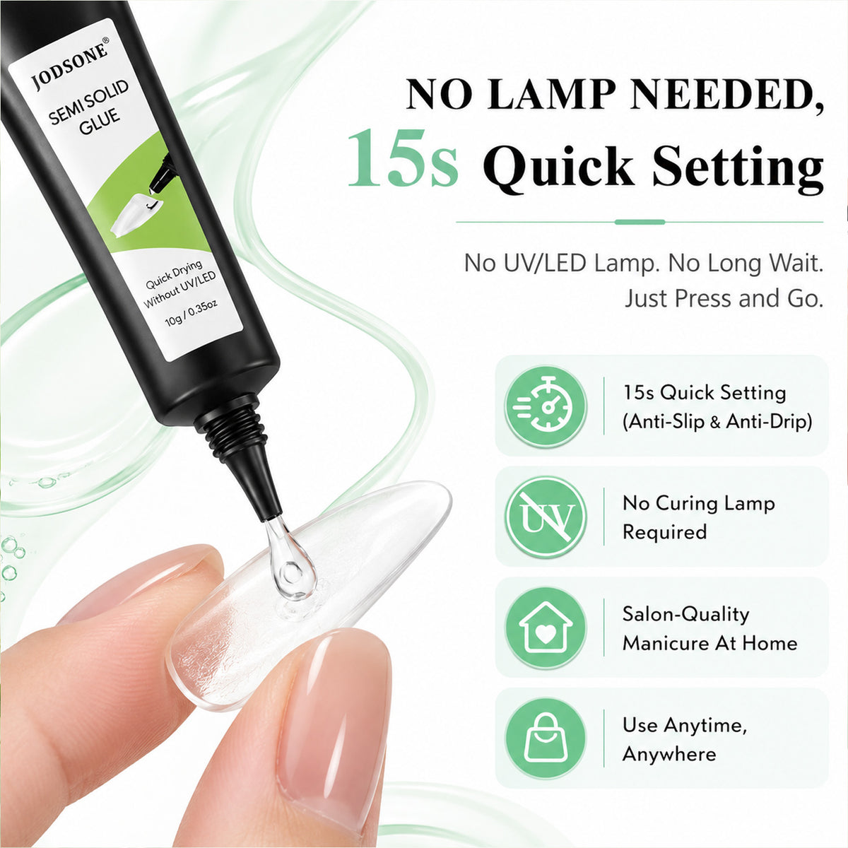 JODSONE Semi Solid Nail Glue for Press on Nails Newly Upgraded Quick Drying 10g for Nail Tips and Fake Acrylic Nails Tips Salon Art DIY at Home No Need U V Light Cured