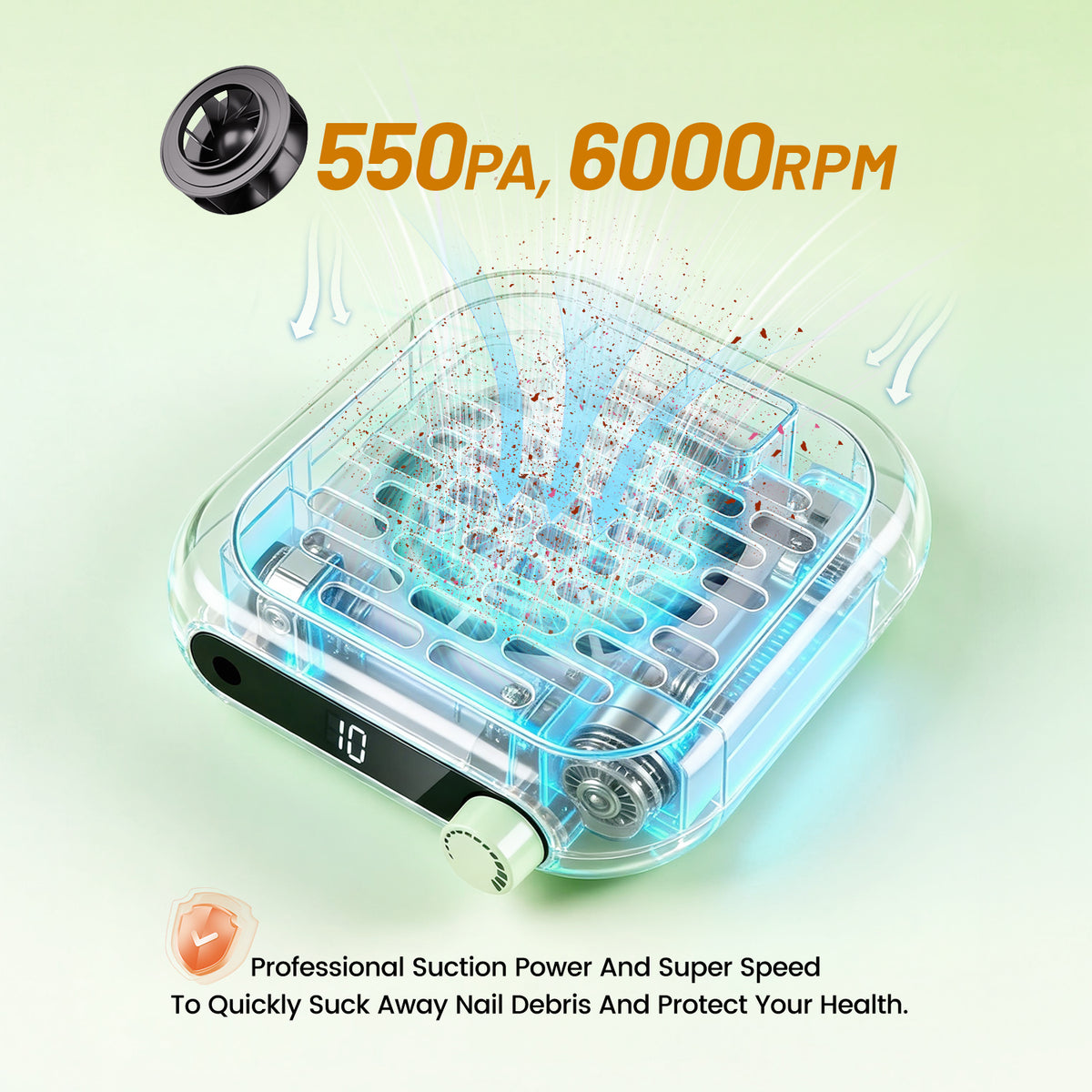 JODSONE Mini Nail Dust Collector PocketSized 6000RPM Powerful Suction Portable Nail Salon with 30 Filters Green