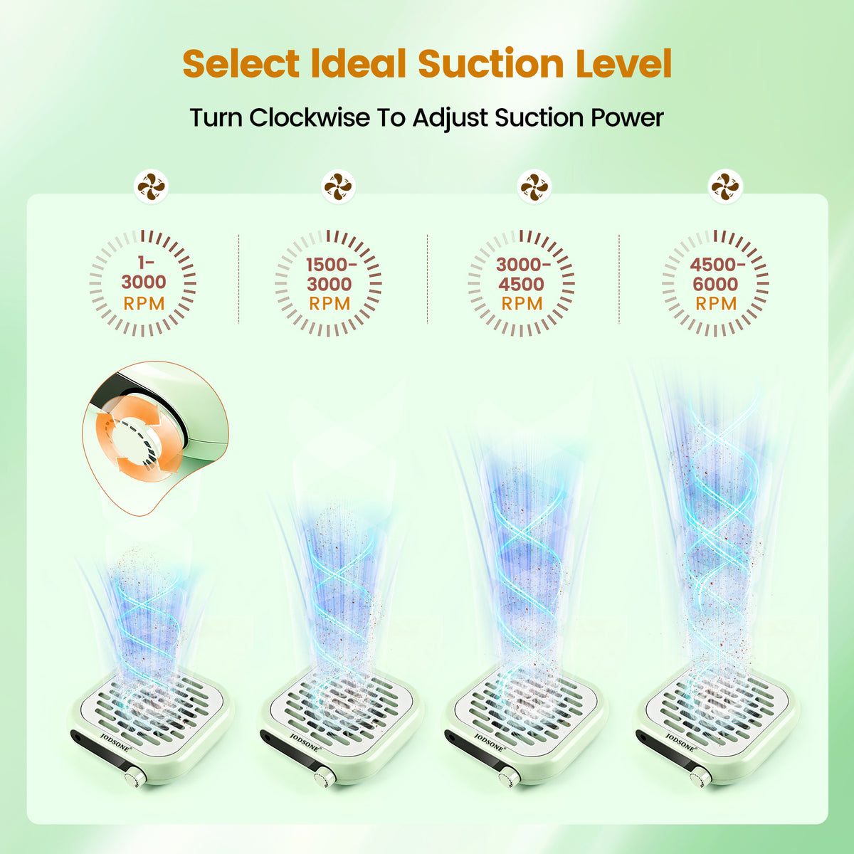 JODSONE Mini Nail Dust Collector PocketSized 6000RPM Powerful Suction Portable Nail Salon with 30 Filters Green