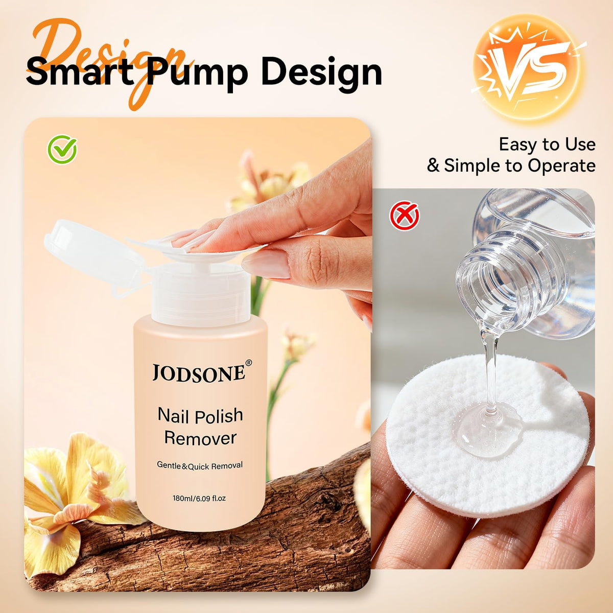 JODSONE Gel & Regular Nail Polish Remover, Non-Acetone, Orange, 6.09 Fl Oz One-Press Pump, Vitamin E & Aloe, Orange Scent, Removes Regular Polish; Soak-Off Gel Removal Requires Filing and Soaking