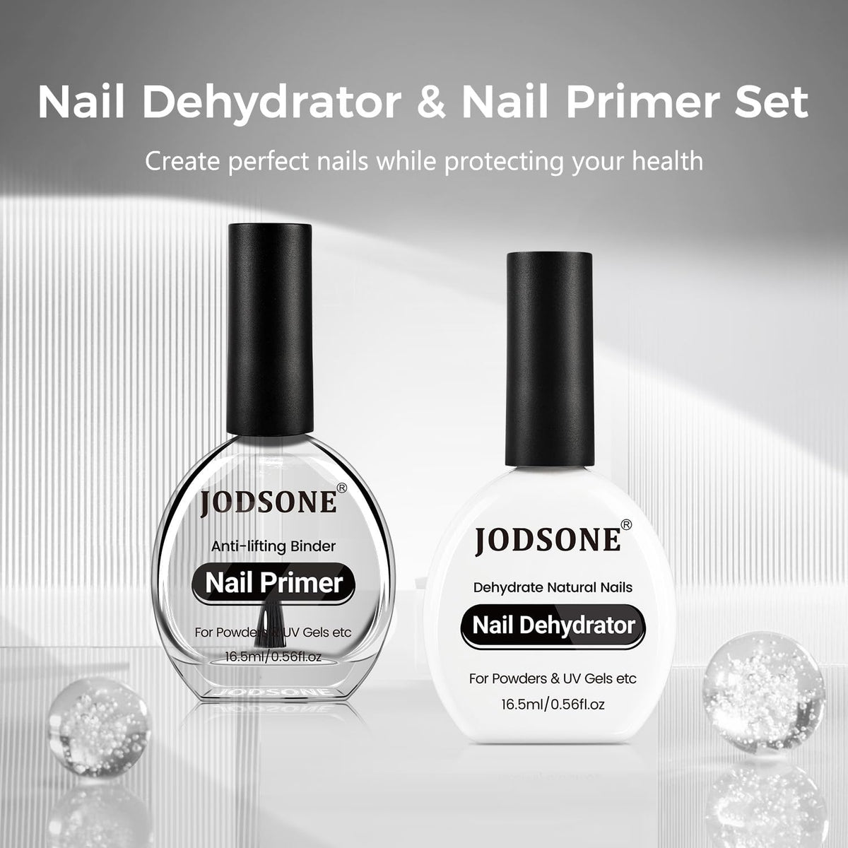 JODSONE 2Pcs 16.5ml Nail Dehydrate And Nail Primer For U V Gels Superior Bonding Professional Salons Set DIY Art Design Long Lasting Gift