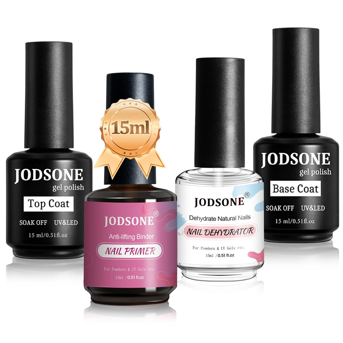 JODSONE 4 Bottles of 15 Capacities of Nail Dehydrator Nail Primer Base Top Coat Long Lasting and Easy to Apply Large Bottle