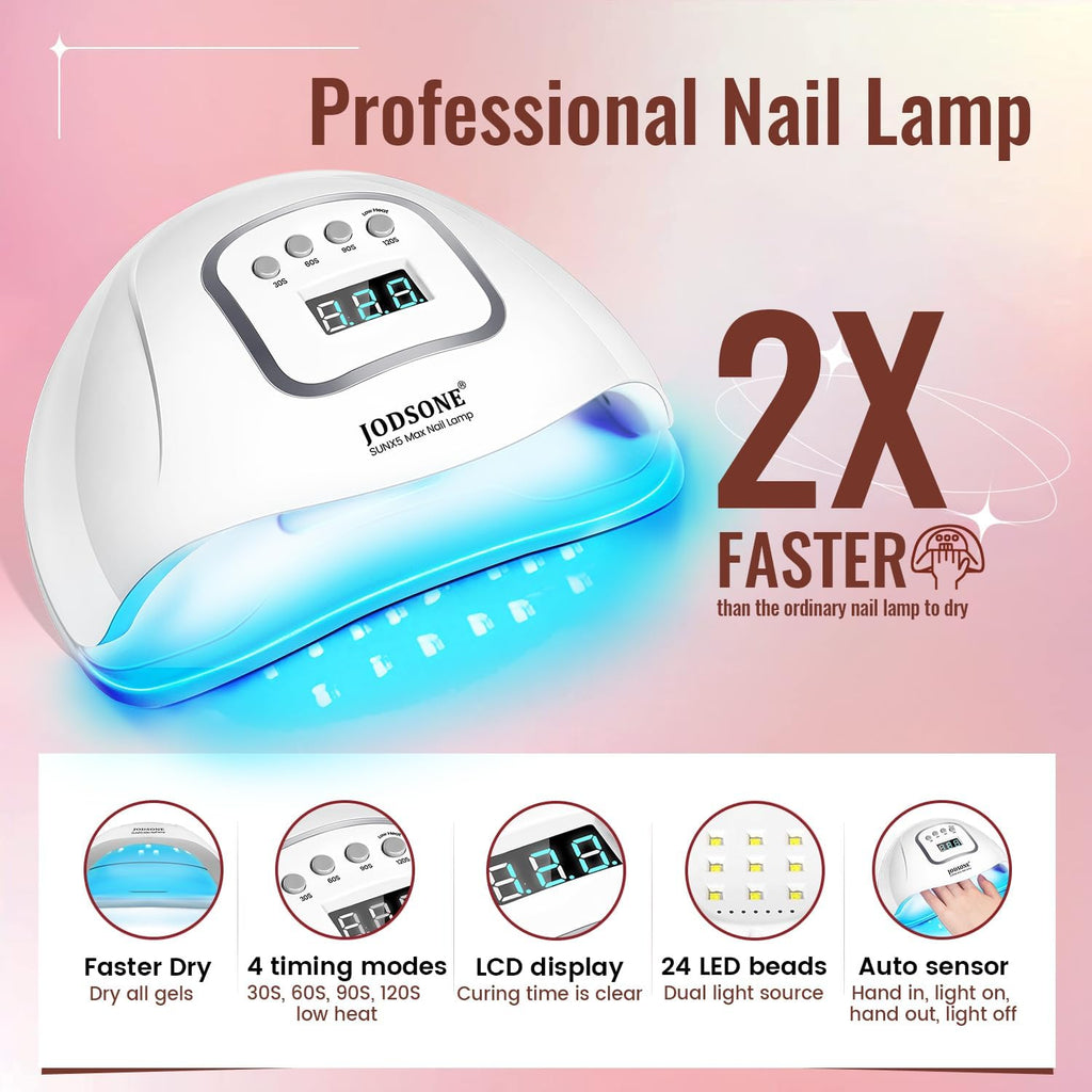 JODSONE Gel Nail Polish Kit with U V Light 32 Colors Gel Polish Nail + 4 Functional Adhesive Bottles Kit Soak Off Manicure Tools Gifts for Women