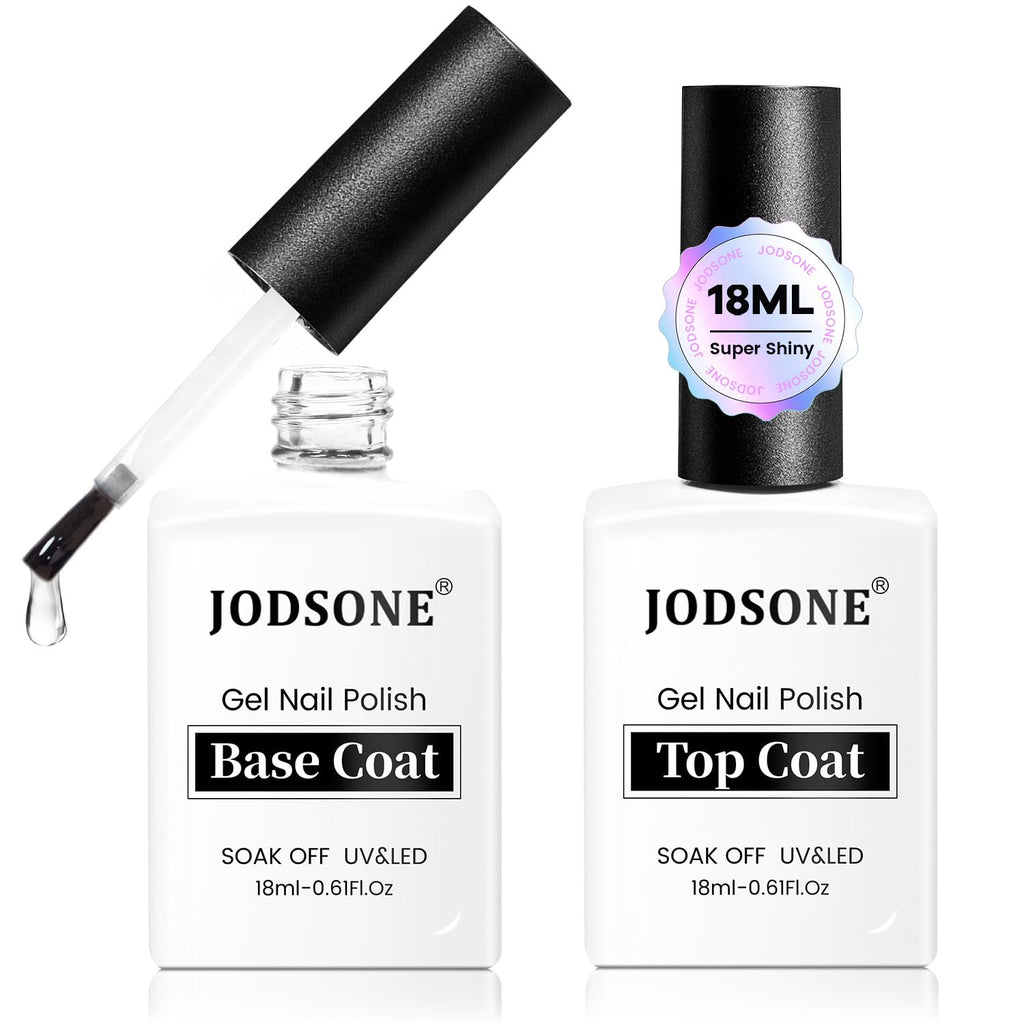 JODSONE 2 Bottles 18ml Top Coat Base Coat Gel Polish Set Compatible for Nail Salon Bright Surface, Girl Gift and At Home DIY Need U V Lamp Curing