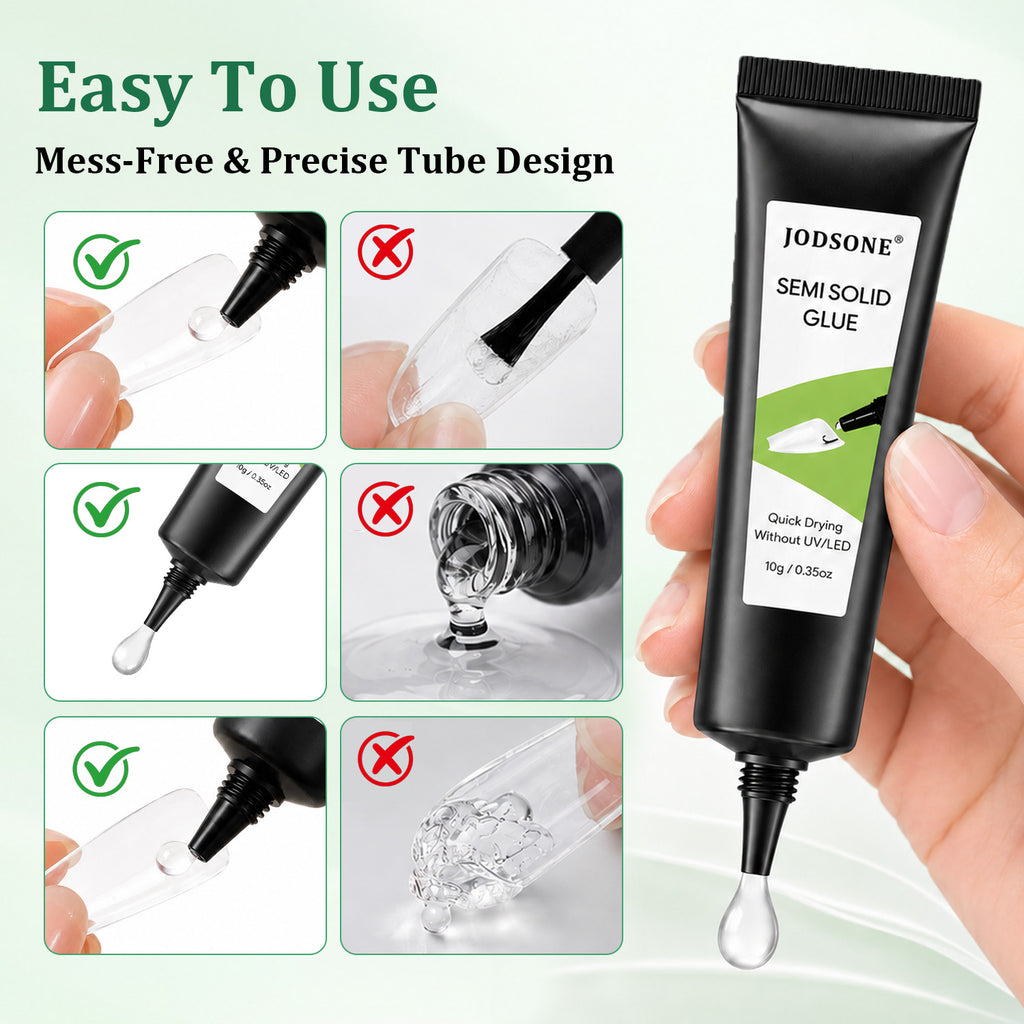 JODSONE Semi Solid Nail Glue for Press on Nails Newly Upgraded Quick Drying 10g for Nail Tips and Fake Acrylic Nails Tips Salon Art DIY at Home No Need U V Light Cured