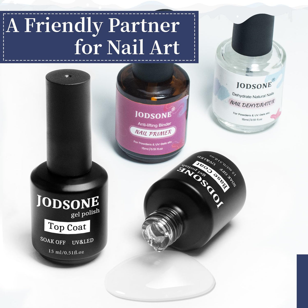 JODSONE 4 Bottles of 15 Capacities of Nail Dehydrator Nail Primer Base Top Coat Long Lasting and Easy to Apply Large Bottle