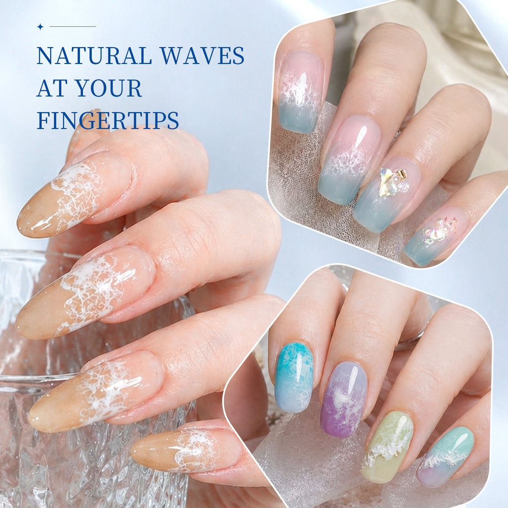 JODSONE Ocean Wave Blooming Gel Nail Polish,16.5ml Wave White Blooming Liquid for Spreading Wave Effect,High Fluidity Wave Textures for DIY Nail Art Design,Applied Over Uncured Base Gel