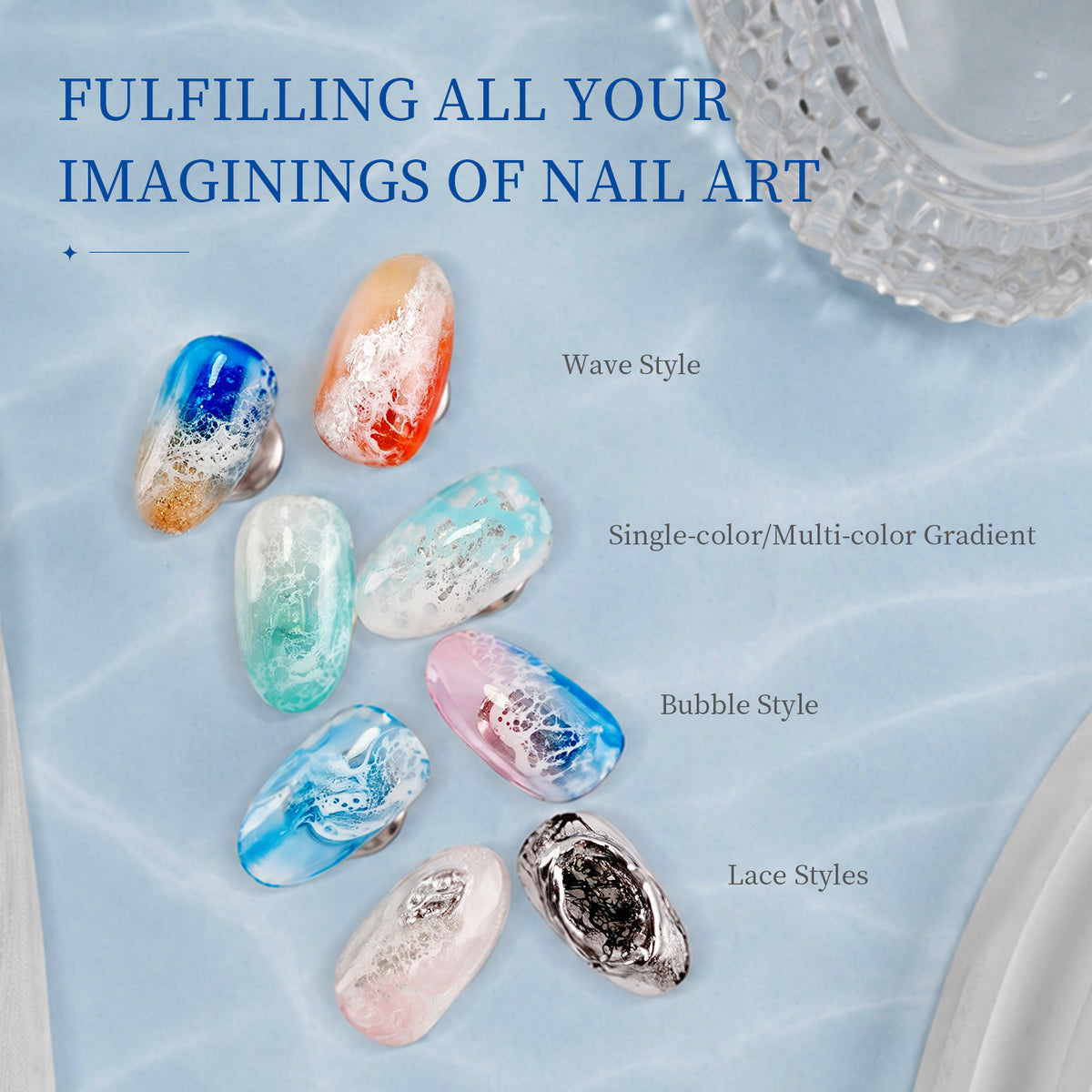 JODSONE Ocean Wave Blooming Gel Nail Polish,16.5ml Wave White Blooming Liquid for Spreading Wave Effect,High Fluidity Wave Textures for DIY Nail Art Design,Applied Over Uncured Base Gel