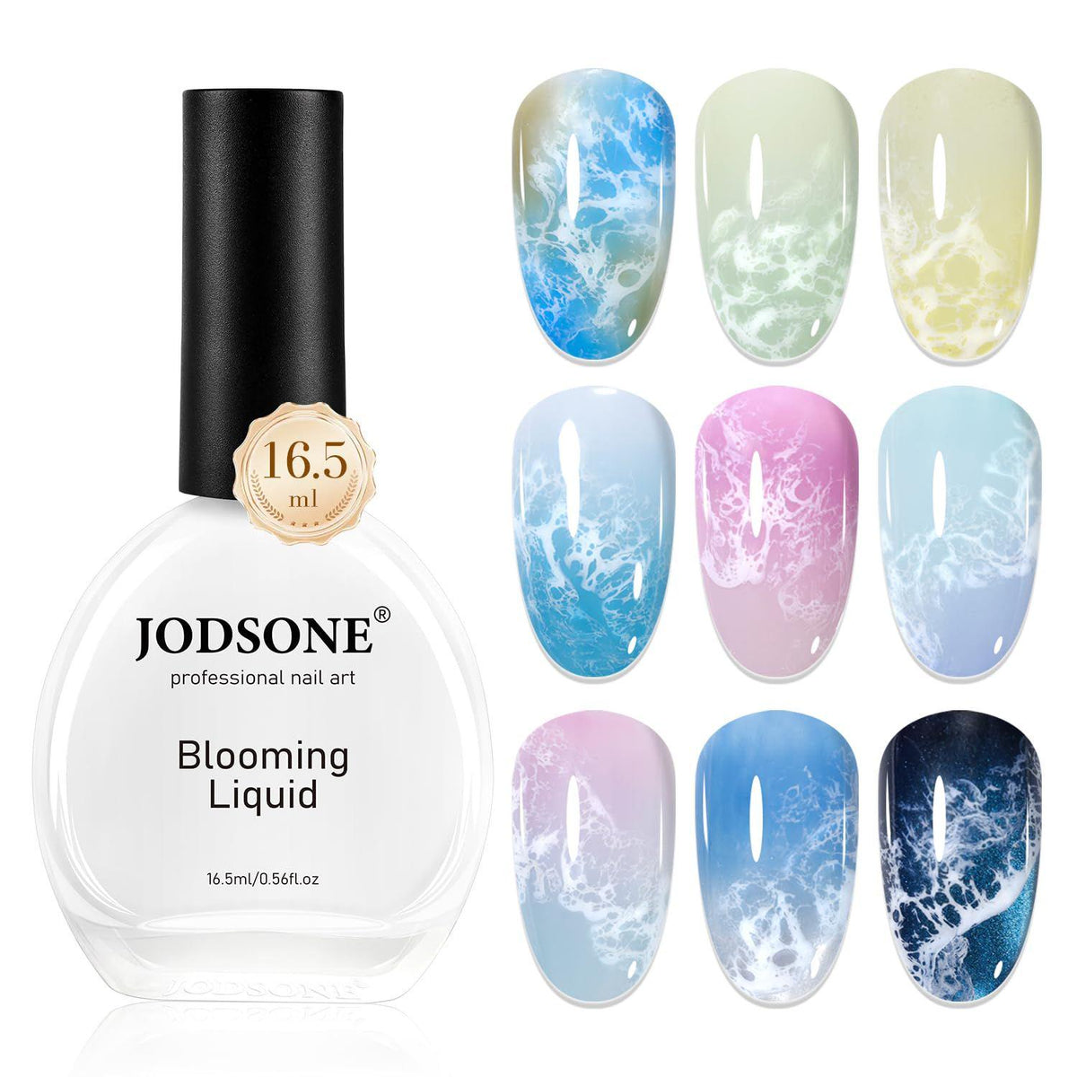 JODSONE Ocean Wave Blooming Gel Nail Polish,16.5ml Wave White Blooming Liquid for Spreading Wave Effect,High Fluidity Wave Textures for DIY Nail Art Design,Applied Over Uncured Base Gel