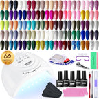 JODSONE 60 PCS Gel Nail Polish Starter Kit With U V Light 55 Kinds Of Color Glitter Gel Polish No Wipe Base And Glossy Matte Top Coat Easy To Apply