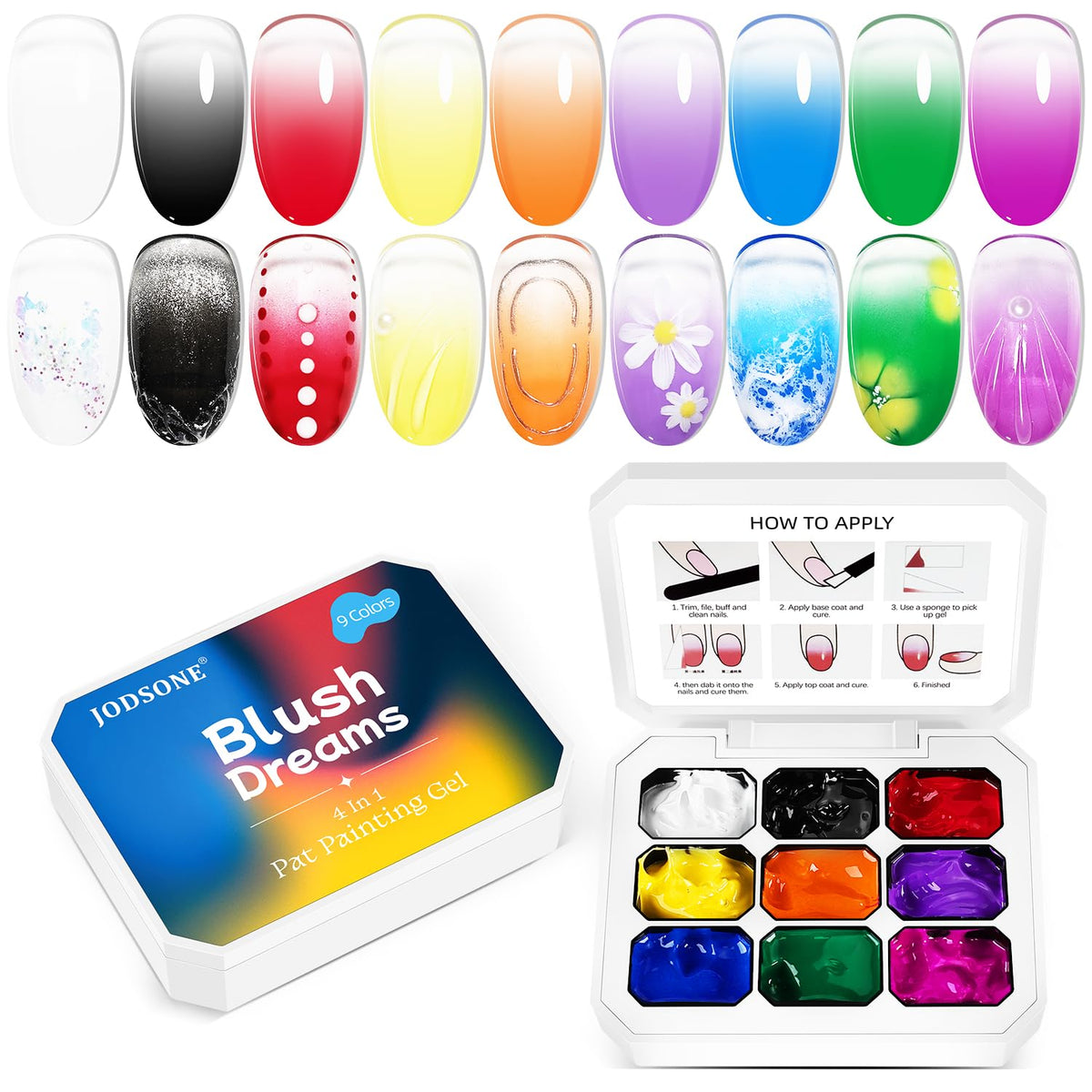 JODSONE Sponge Pat Painting Nail Gel Polish 9 Colors French Gradient Gel Nail Blush Blooming At Home DIY Nail Art Designs