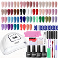 JODSONE 36Pcs Gel Nail Polish Kit with U V Light Crystal Transparent Classic Color 4 Functional Gel for All Seasons