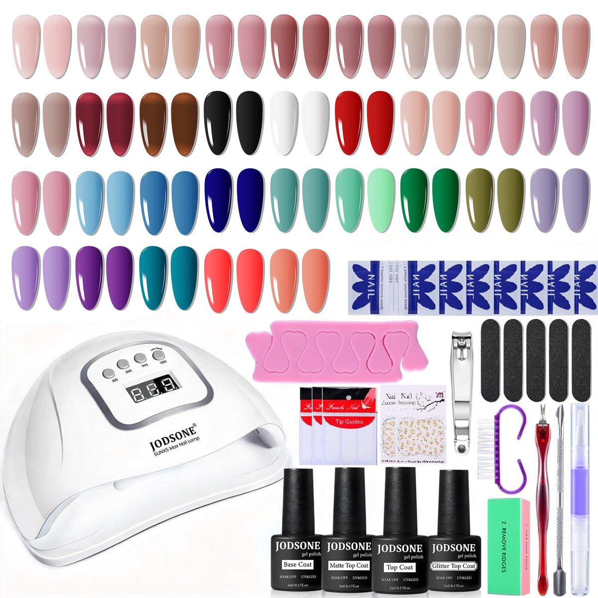 JODSONE 36Pcs Gel Nail Polish Kit with U V Light Crystal Transparent Classic Color 4 Functional Gel for All Seasons