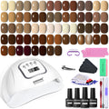 JODSONE 36Pcs Full-Color Gel Nail Polish Kit with U V Light 32 Color Autumn Beige Nude Brown Chocolate Caramel with Base & Top Matte Glitter Coat4 Functional Gel All Seasons for DIY Nail Art at Home