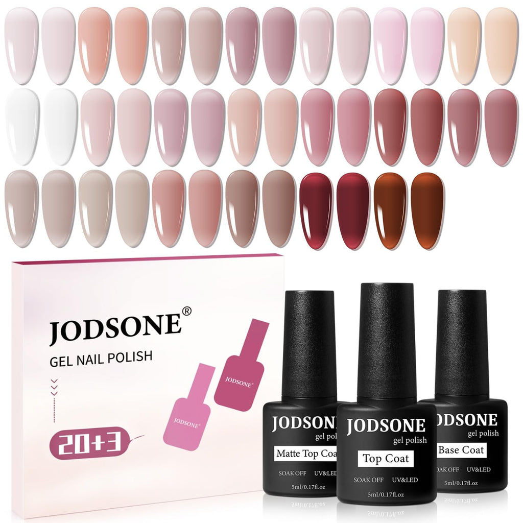 JODSONE 23PCS Gel Nail Polish Set 20 translucent Jelly Color Natural and Elegant Long Lasting Suitable for Home and Salon
