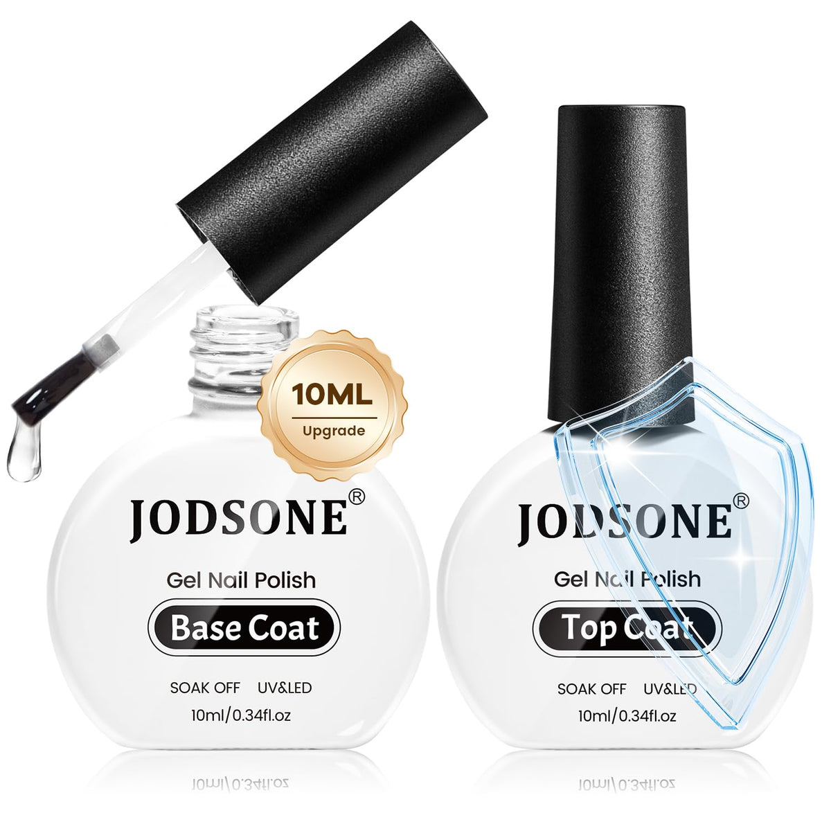 JODSONE 2 Bottles 10ml Of Top Coat Base Coat Gel Polish Set Bright Surface At Home DIY Nail Salon Girl Gift, transparent