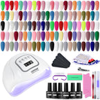 JODSONE 60 Bottles of Gel Nail Polish Kit with U V Light 55 Kinds of Gorgeous and Charming Gel Polish Kit 5 Pieces Soak off Glossy Matte Top Coat Base Coat