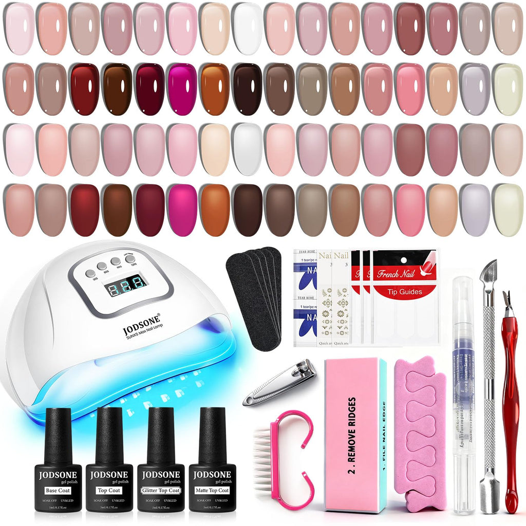 JODSONE 36Pcs Jelly Gel Nail Polish Kit 32 Colors with U V Light Crystal Transparent Classic Color 4 Functional Gel for All Seasons