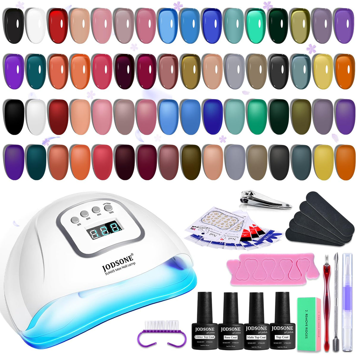 JODSONE 32 Colors Jelly Gel Nail Polish Kit with U V Light Crystal Transparent Classic Color 4 Functional Gel for All Seasons