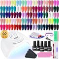 JODSONE Gel Nail Polish Kit 60 PCS with U V Light Soak off Base Top Coat 55 Shine Colors Gel Nail Kit Bright and Dark Brown Wine Red Series Manicure Set for Women and Girls