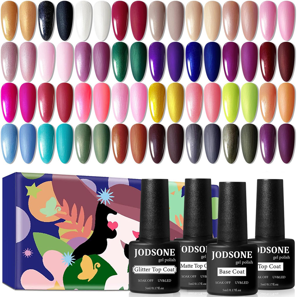 JODSONE Gel Nail Polish Starter Set Ribbon Glitter Summer Light Winter Dark Glossy 36-Piece Multi-color Gel Nail Polish Set