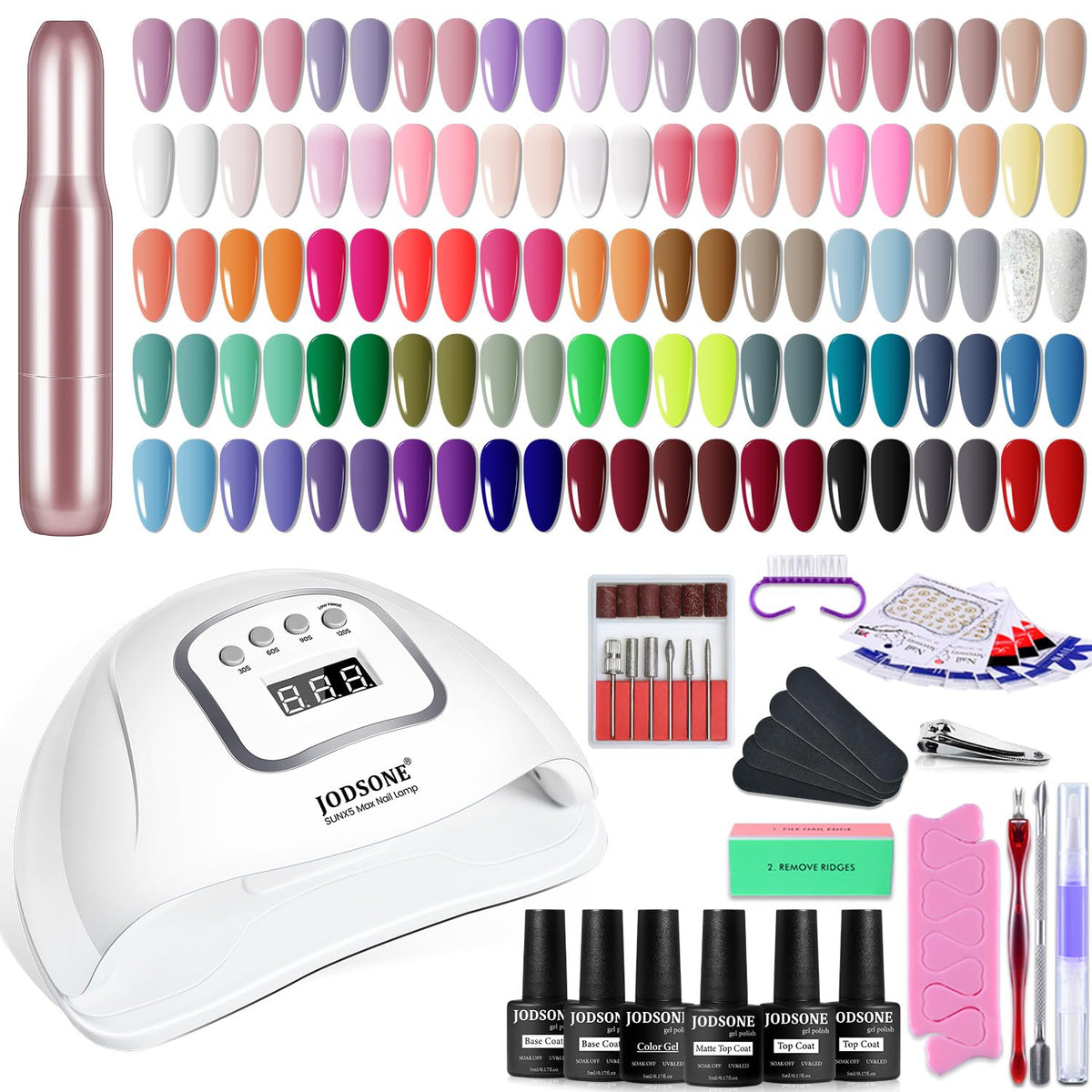JODSONE 60 Pcs Gel Nail Polish Kit with U V Light Nail Drill 55 Colors Base Top Matte Coat Professional Gel Manicure Kits Soak Off Manicure Salon DIY at Home Gifts for Women