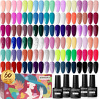 JODSONE 60 PCS Gel Nail Polish Starter Kit 55 Color Combination of Light and Dark Colors Emerald Green Klein Blue Soak off No Wipe Base Coat Matte and Glossy Top Coat Nail Gel Kit