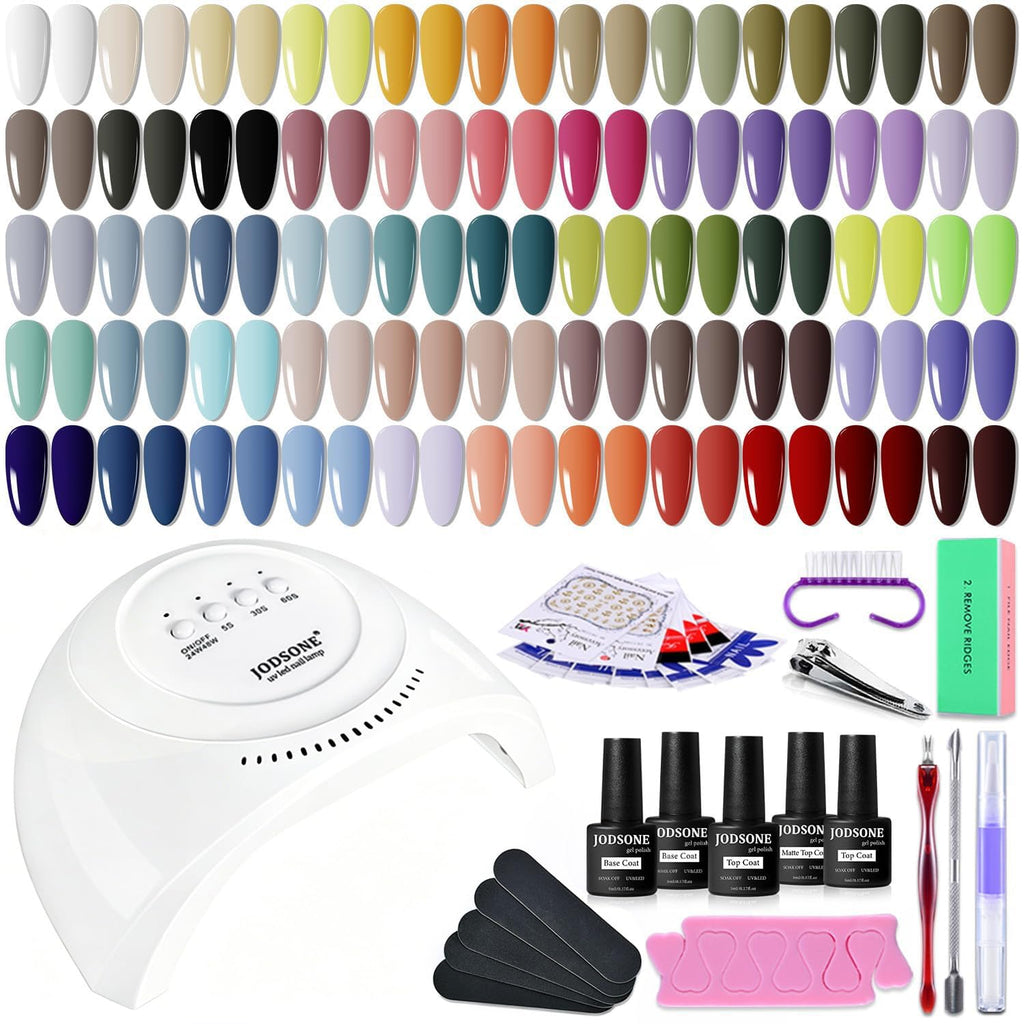 JODSONE 60 PCS Gel Nail Polish Kit with U V Light 55 Colors Gel Polish Base Top Coat Manicure Gifts