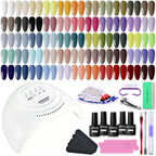 JODSONE 60 PCS Gel Nail Polish Kit with U V Light 55 Colors Gel Polish Base Top Coat Manicure Gifts