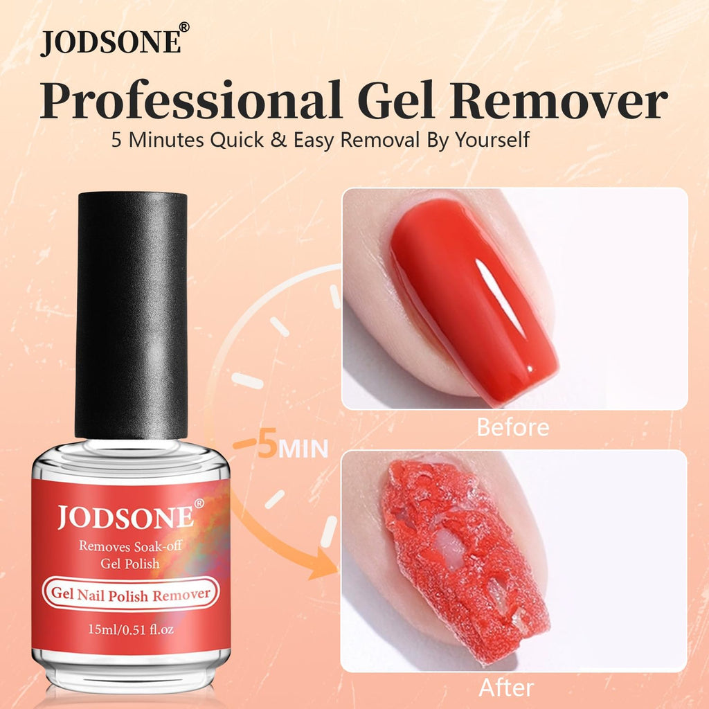 JODSONE Gel Nail Polish Remover Kit - Set with 15ml Gel Nail Polish Remover, Cuticle Oil and Latex Tape, and Complete Remover Manicure Tool Set, No Soaking