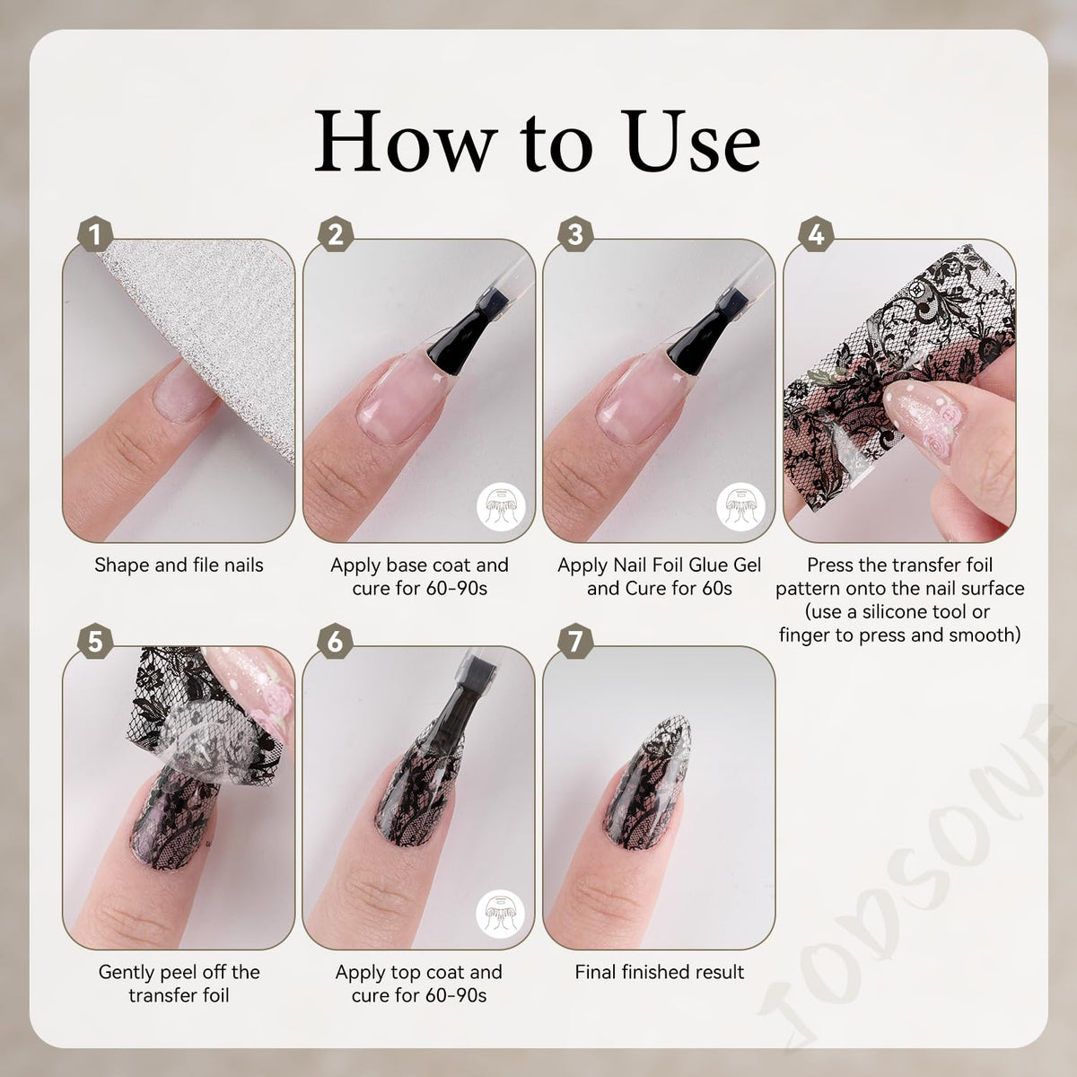 JODSONE 20 Rolls Lace Nail Foils, Black and White Lace Nail Art Transfer Sheets, Must Be Used with Nail Foil Glue, Transfer Foils for Manicure Salon & Home Use (Not Self-Adhesive Stickers)