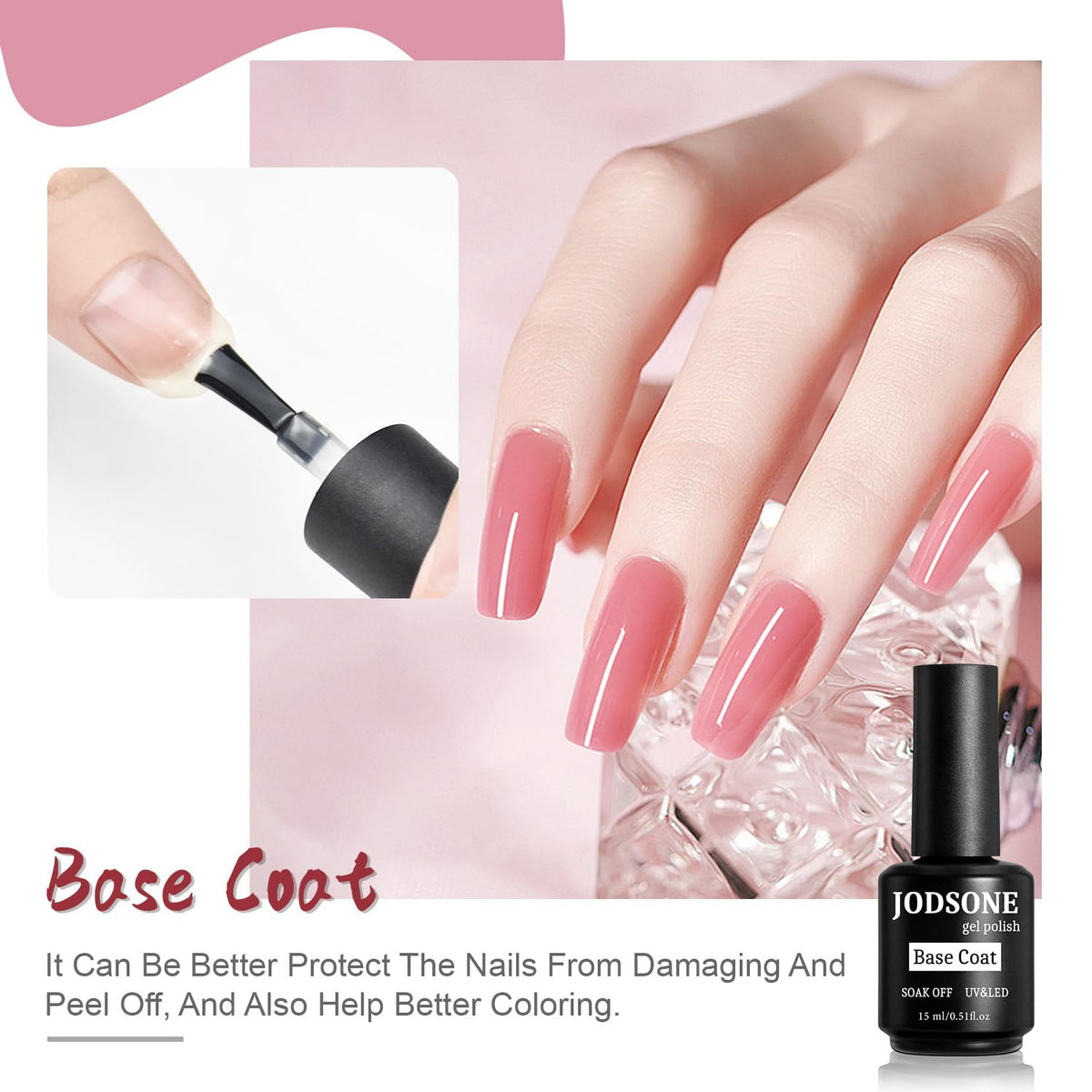 JODSONE 2 Bottles of Top Coat Base Coat Set No Wipe Foundation Combination Bright Surface At Home DIY Nail Salon Girl Gift