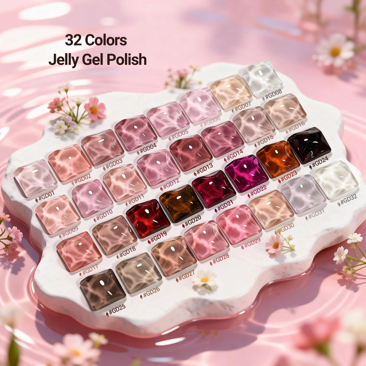 JODSONE Jelly Gel Nail Polish Set, 32 Colors Sheer Pink Gel Polish Set with Base & Top Matte Glitter Coat for Nail Art DIY Salon at Home