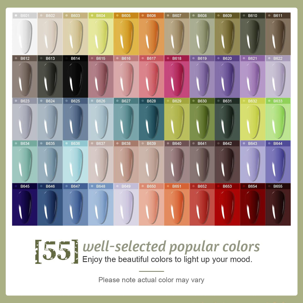 JODSONE 60 PCS Gel Nail Polish Kit with U V Light 55 Colors Gel Polish Base Top Coat Manicure Gifts