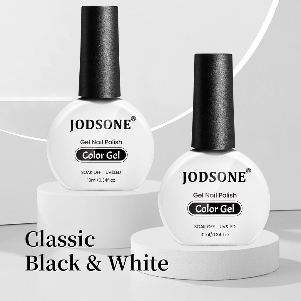 JODSONE 2Pcs Gel Nail Polish Set 10ml Black and White Gel Polish,Soak Off LED U V Nail Gel Manicure All Seasons Gel Polish Nail