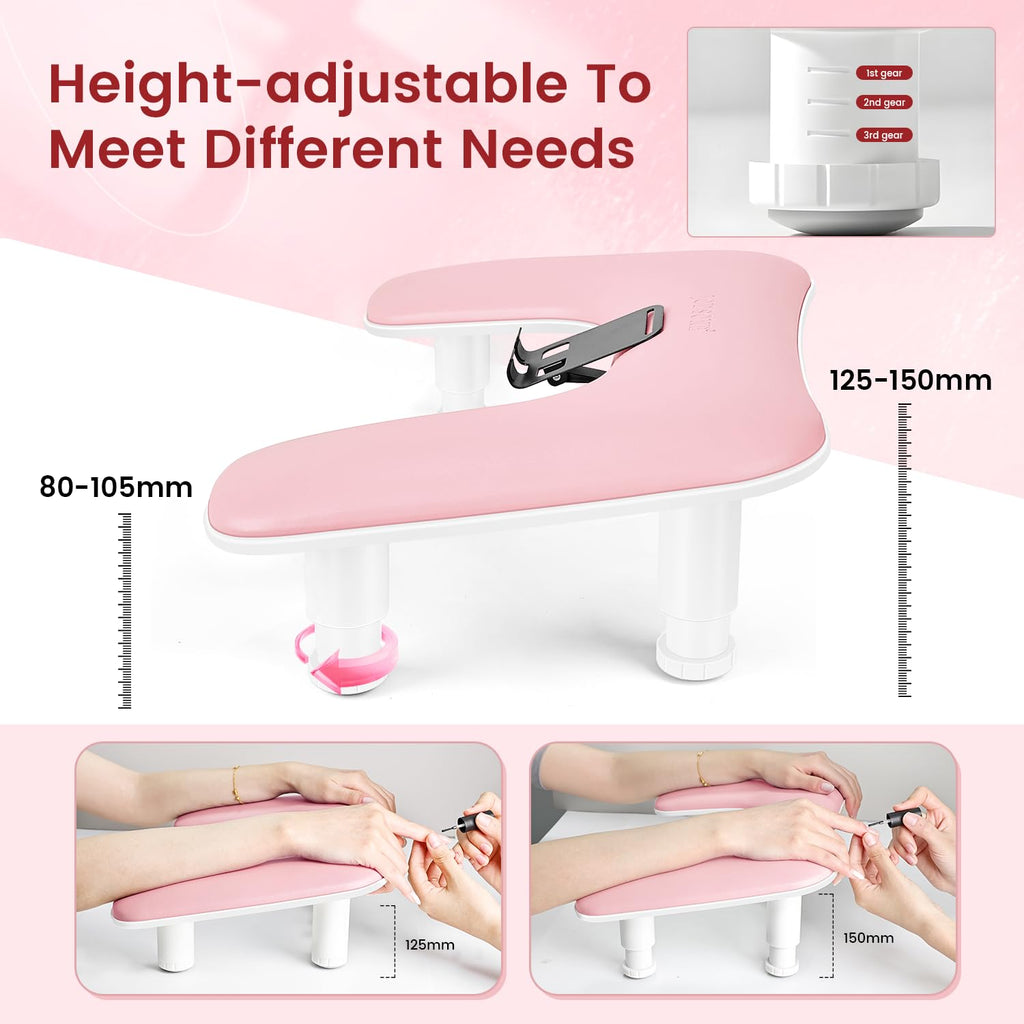 JODSONE U-Shaped White Manicure Arm Rest for Nails Tech with Rotating 360°Built-In Phone Holder and Adjustable Nail Arm Rest Detachable Manicure Hand Rest for Salon Design