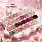 JODSONE 36Pcs Jelly Gel Nail Polish Kit 32 Colors with U V Light Crystal Transparent Classic Color 4 Functional Gel for All Seasons