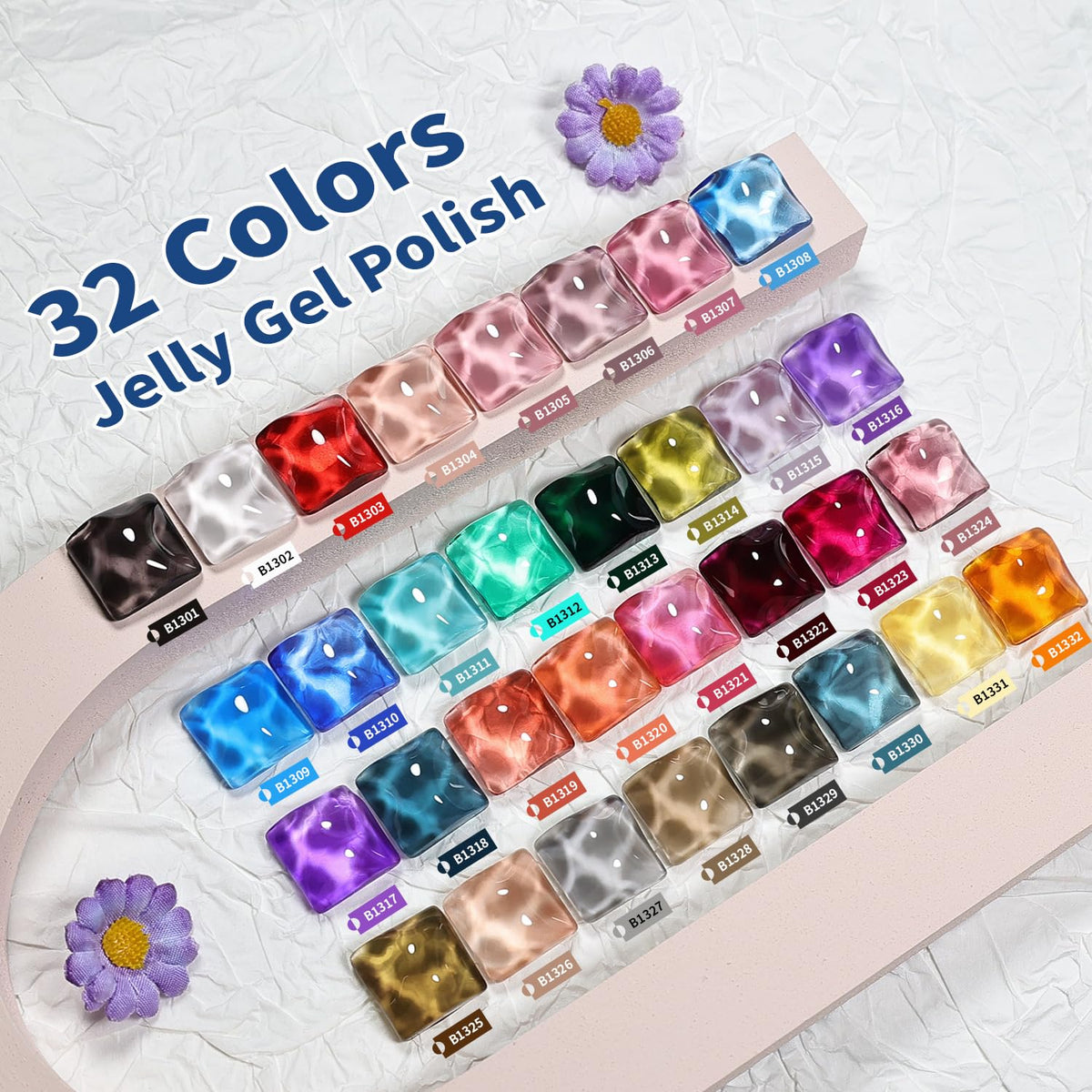 JODSONE 32 Colors Jelly Gel Nail Polish Kit with U V Light Crystal Transparent Classic Color 4 Functional Gel for All Seasons