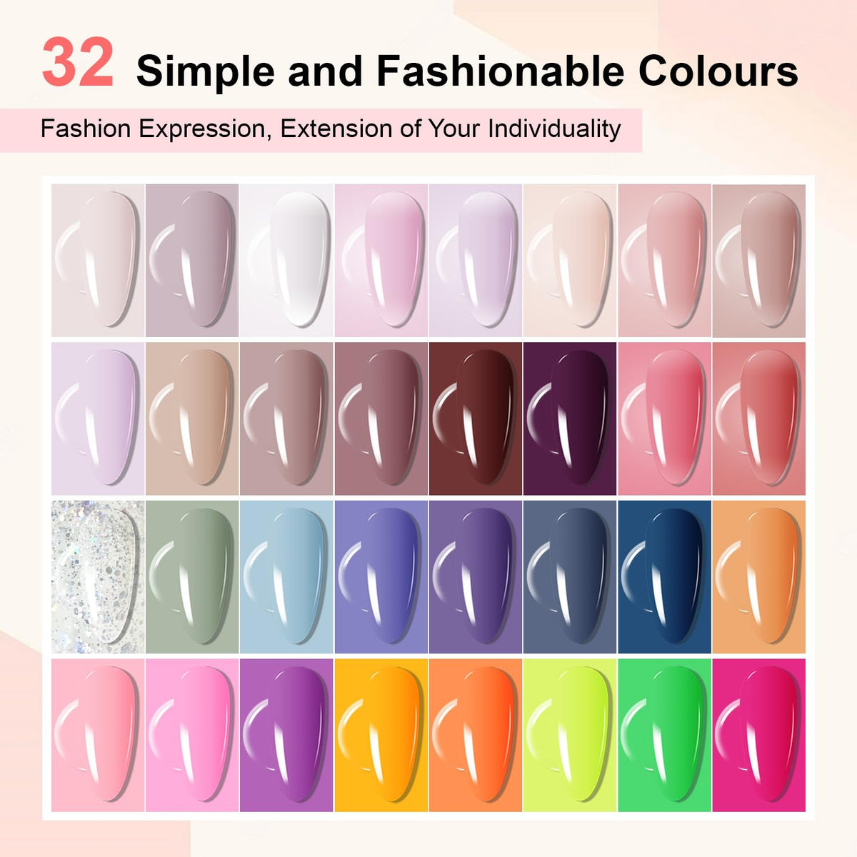 JODSONE 36 Pieces Easy to Apply Gel Nail Polish Kit with U V Light Base Coat Top Matte Glitter Gel Polish for Salon and Home Use