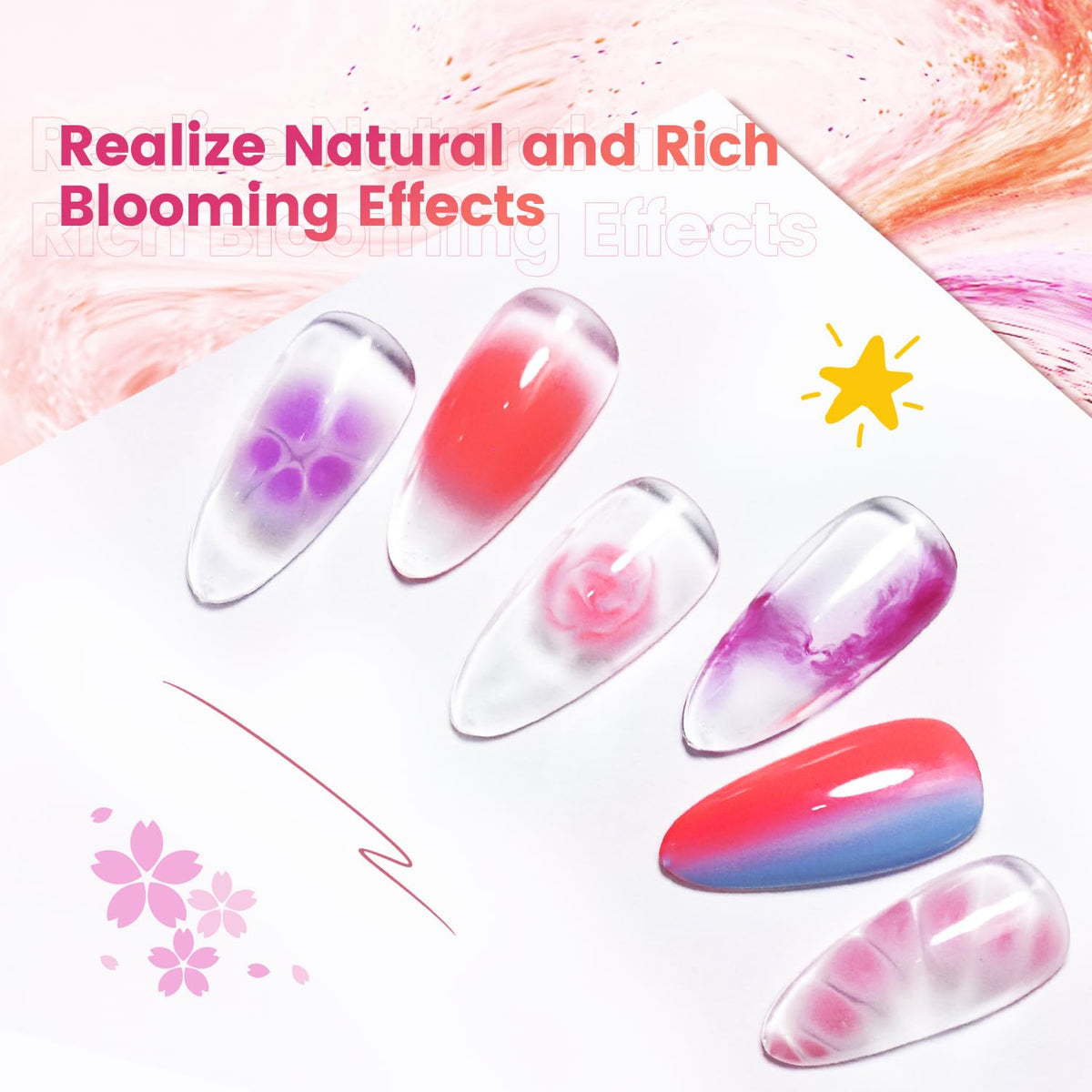 JODSONE 10ML Blooming Gel Nail Polish Clear Marble Nail Nail Art Accessories for Spreading Effects, Floral Print, Watercolor Design for Women