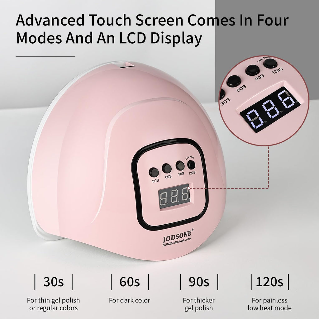 JODSONE Pink U V Nail Lamp for Gel Nail Polish Manicure Light with 4 Timers & Automatic Sensor Nail Dryer Curing LED Light