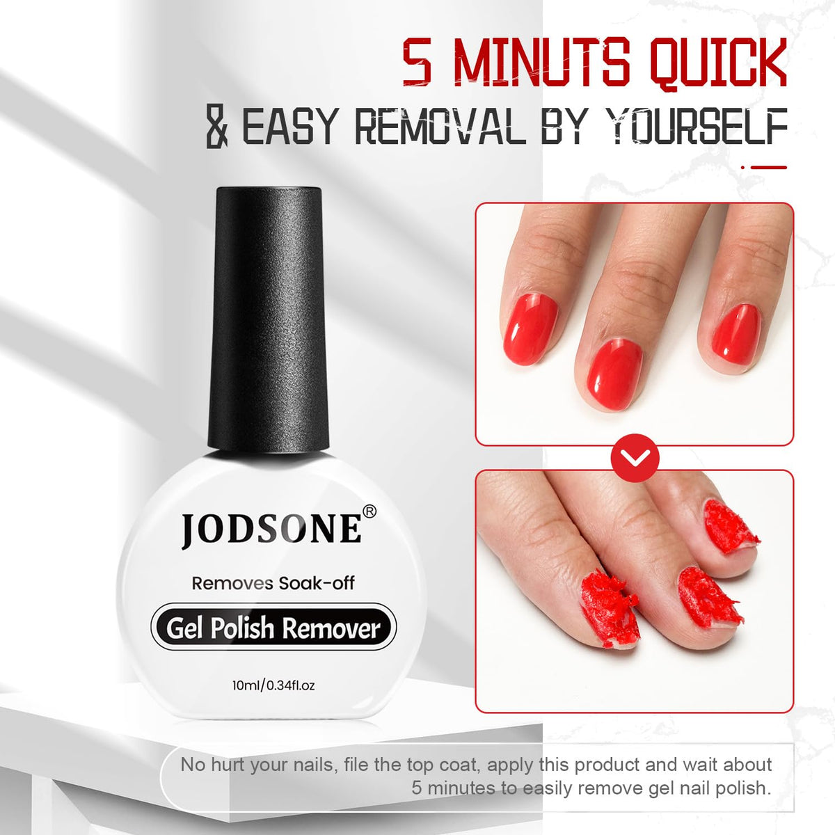 JODSONE 10ml Gel Nail Remover 2Pcs Quick Gel Polish Remover 3-5 Minutes for Nails