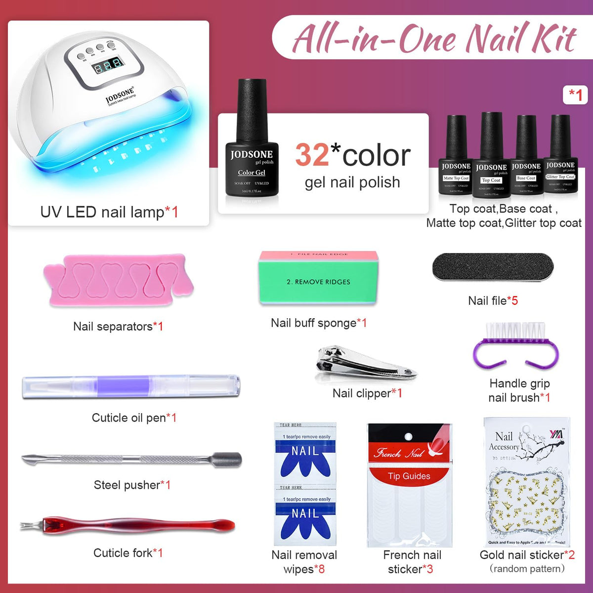 JODSONE Gel Nail Polish Kit with U V Light 32 Colors Gel Polish Set Soak Off Nail Kit Nail Art Salon or Home DIY Manicure Tools Gifts for Women