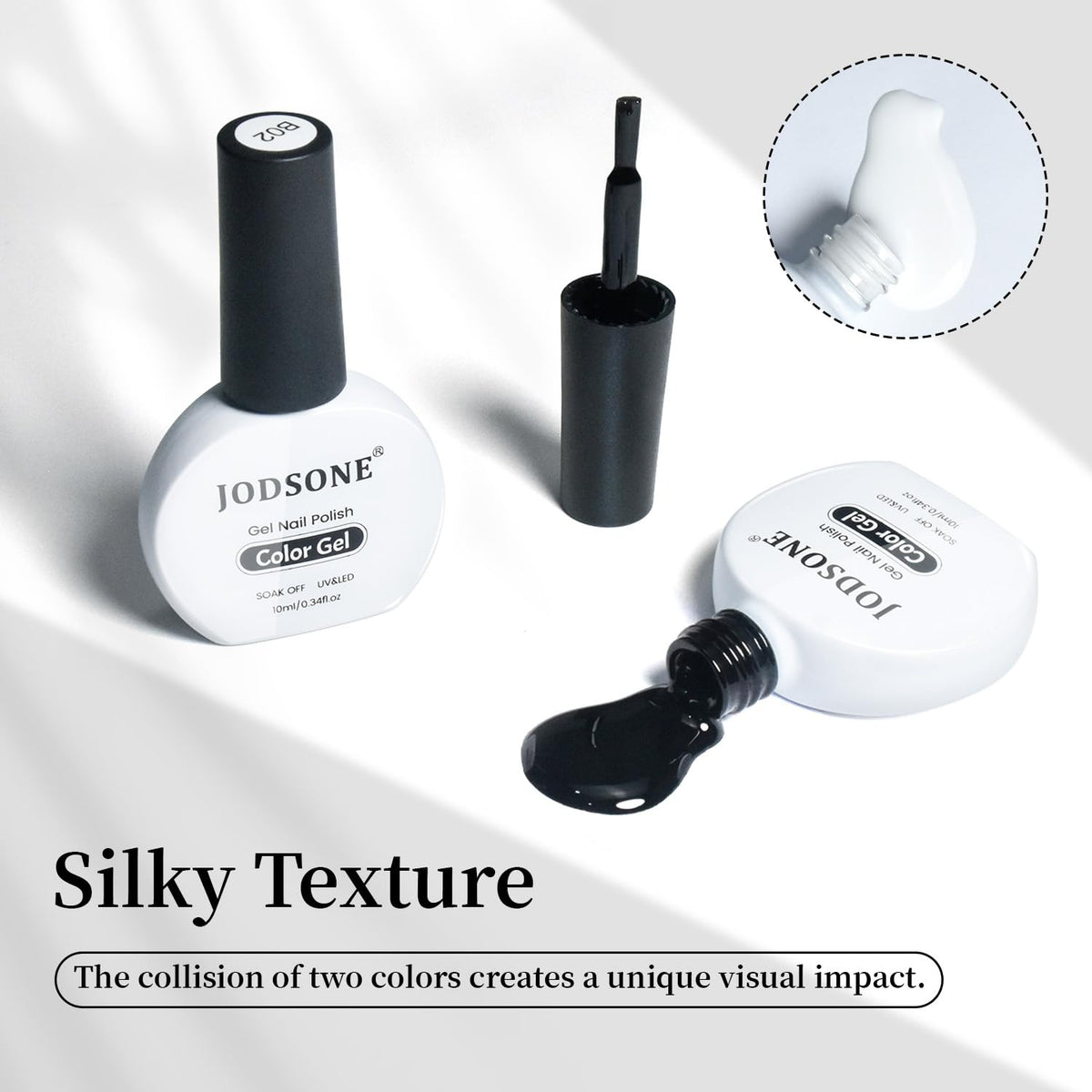 JODSONE 2Pcs Gel Nail Polish Set 10ml Black and White Gel Polish,Soak Off LED U V Nail Gel Manicure All Seasons Gel Polish Nail