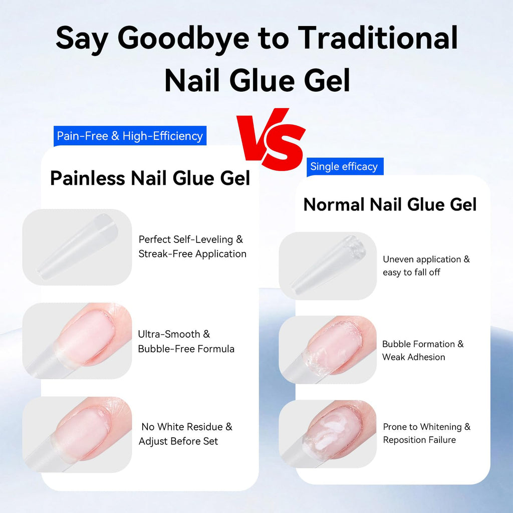 JODSONE 15ml Nail Glue Gel 4 in 1 for Nail Tips Long Lasting Extension Glue for Clear Nail Tips and Clear Press on Nails, Nail Repair Treatment, Salon Art DIY at Home Need U V Light Cured