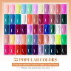 JODSONE 60 PCS Gel Nail Polish Starter Kit 55 Color Combination of Light and Dark Colors Emerald Green Klein Blue Soak off No Wipe Base Coat Matte and Glossy Top Coat Nail Gel Kit