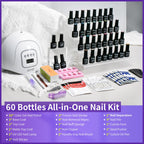 JODSONE 60 Bottles of Gel Nail Polish Kit with U V Light 55 Kinds of Gorgeous and Charming Gel Polish Kit 5 Pieces Soak off Glossy Matte Top Coat Base Coat