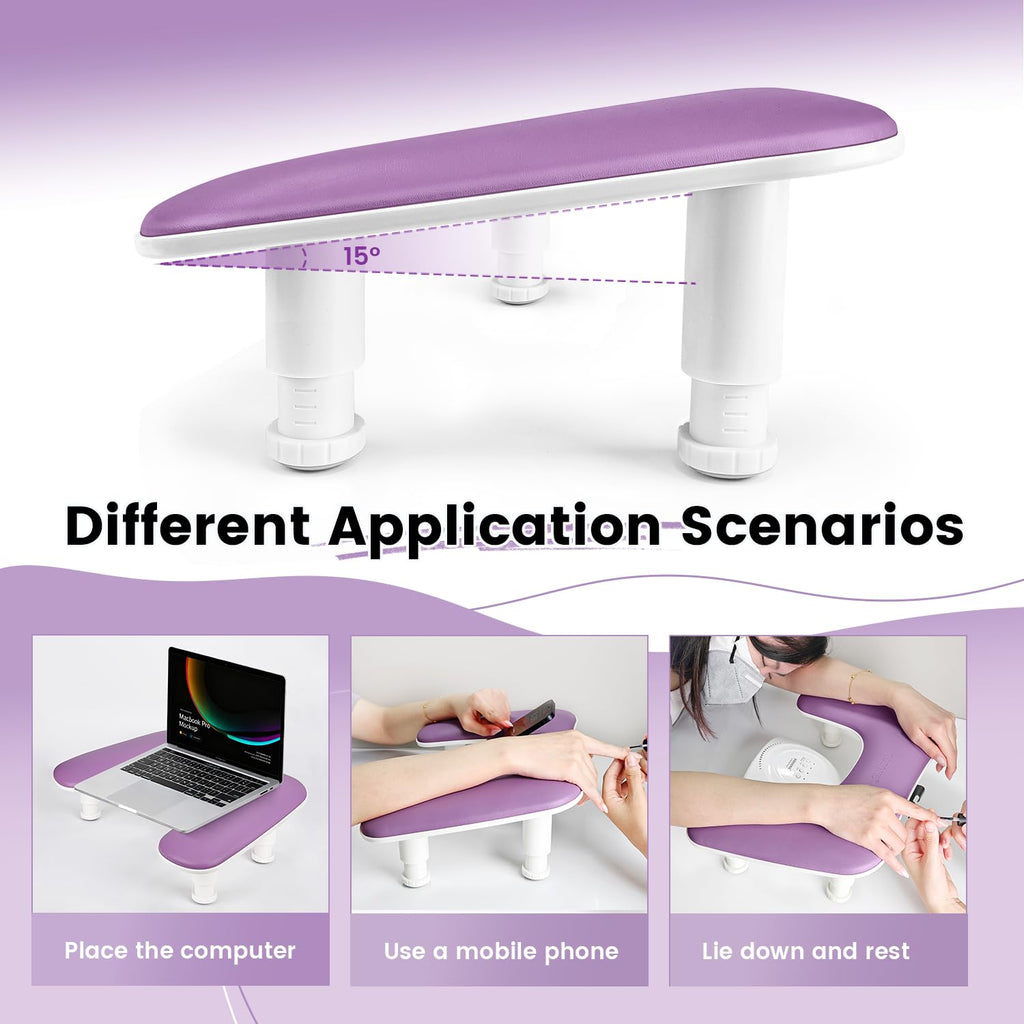 JODSONE Purple U-Shaped Manicure Arm Rest for Nails Tech with Rotating Phone Holder and Adjustable Nail Arm Rest Detachable Manicure Hand Rest for Salon Design